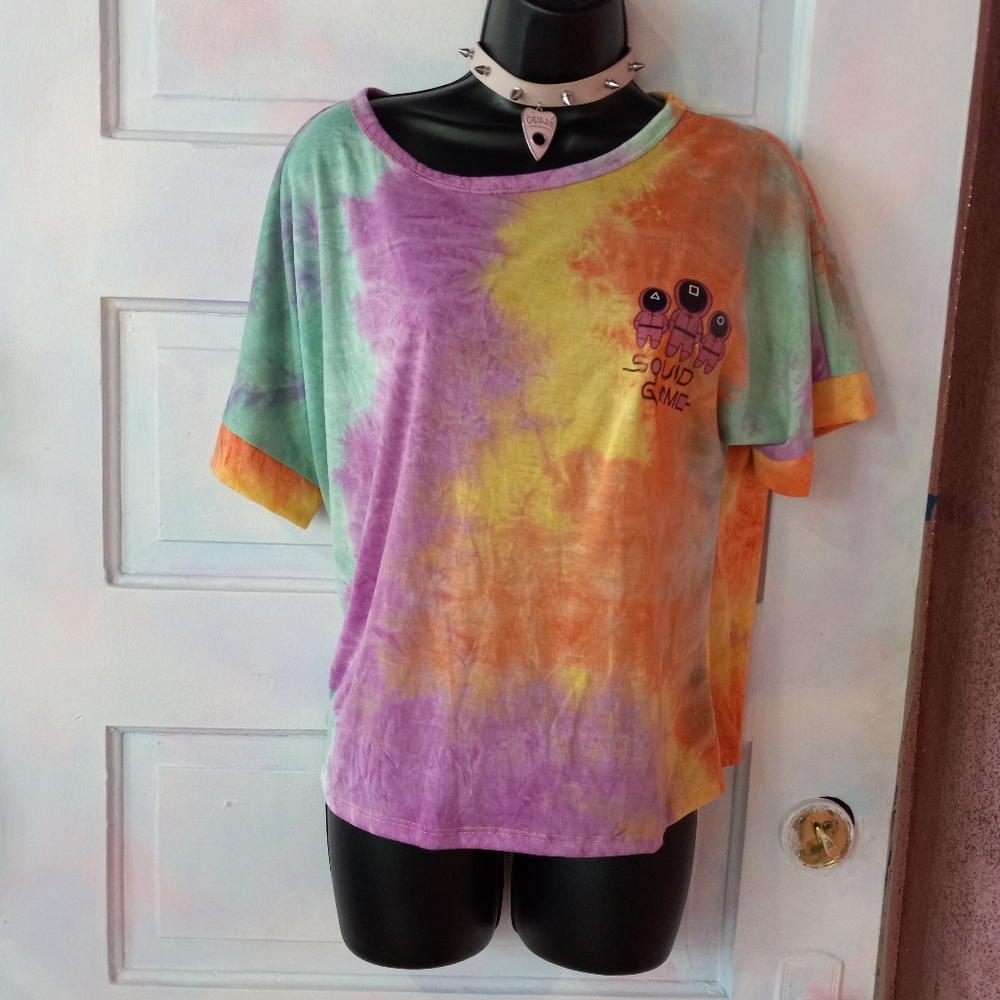 💥SQUID GAMES! Crossing revealing back unique ooak custom tiedye tee! Nwot!